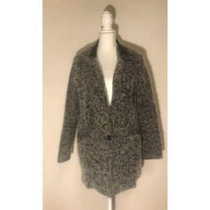 By Zoe Paris Wool Marled Tweed Boyfriend Blazer Coat Jacket Leather Trim~XS/0
